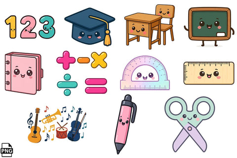 Kawaii Back To School Clipart Bundle Printable File Sublimation Creativedesigntee 