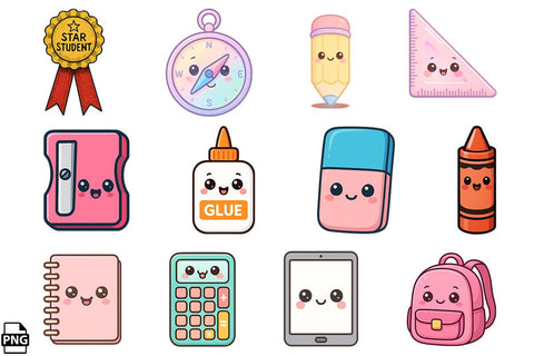 Kawaii Back To School Clipart Bundle Printable File Sublimation Creativedesigntee 