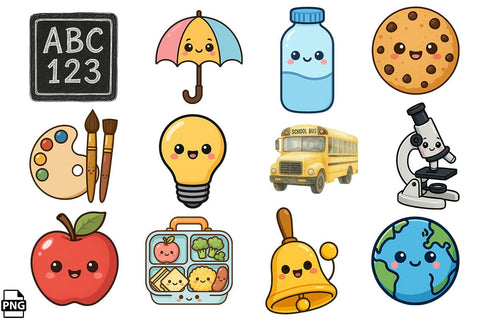 Kawaii Back To School Clipart Bundle Printable File Sublimation Creativedesigntee 