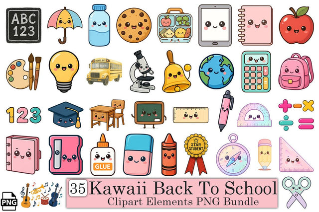 Kawaii Back To School Clipart Bundle Printable File Sublimation Creativedesigntee 