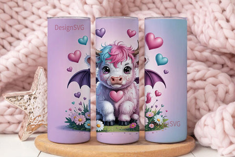 Kawaii Bat Cow 20oz Tumbler Wrap Sublimation DesignSVG 