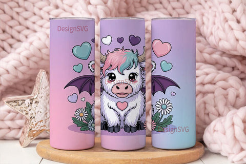 Kawaii Bat Cow 20oz Tumbler Wrap Sublimation DesignSVG 