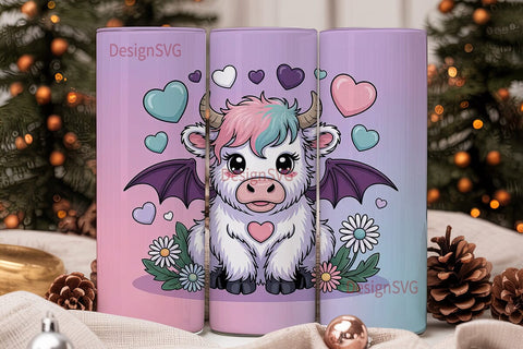Kawaii Bat Cow 20oz Tumbler Wrap Sublimation DesignSVG 