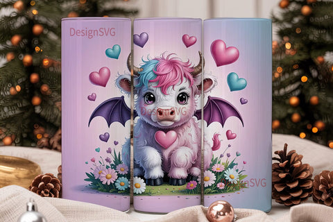 Kawaii Bat Cow 20oz Tumbler Wrap Sublimation DesignSVG 