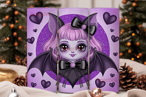 Kawaii Bat Girl 20oz Tumbler Wrap Sublimation DesignSVG 