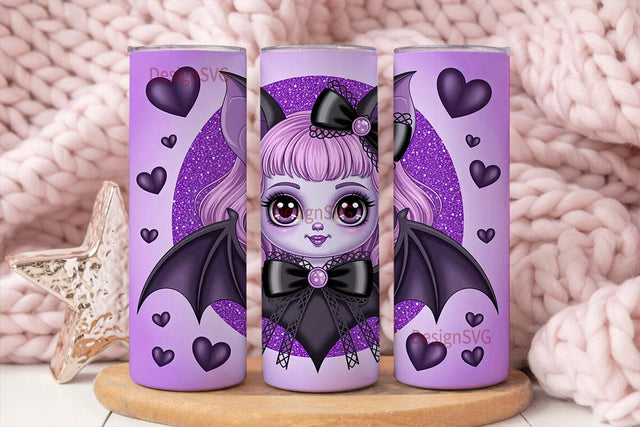 Kawaii Bat Girl 20oz Tumbler Wrap Sublimation DesignSVG 