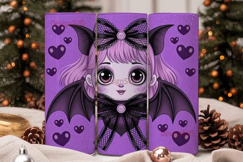 Kawaii Bat Girl 20oz Tumbler Wrap Sublimation DesignSVG 