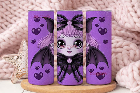 Kawaii Bat Girl 20oz Tumbler Wrap Sublimation DesignSVG 