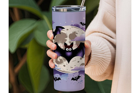 Kawaii Bat Moon 20oz Tumbler Wrap Sublimation DesignSVG 