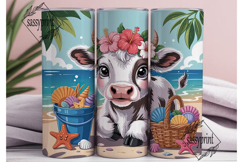 Kawaii Beach Cow 20oz Tumbler Wrap Sublimation sassyprint 