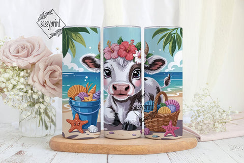 Kawaii Beach Cow 20oz Tumbler Wrap Sublimation sassyprint 