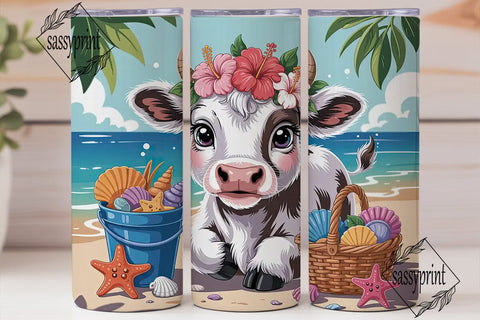 Kawaii Beach Cow 20oz Tumbler Wrap Sublimation sassyprint 