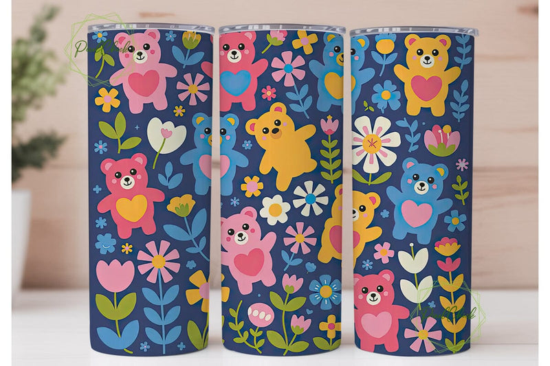 Kawaii Bears 20oz Tumbler Wrap Sublimation PixelChick 