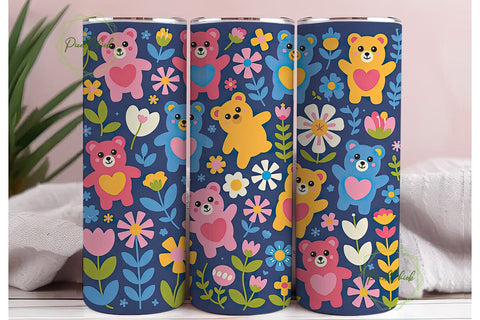 Kawaii Bears 20oz Tumbler Wrap Sublimation PixelChick 