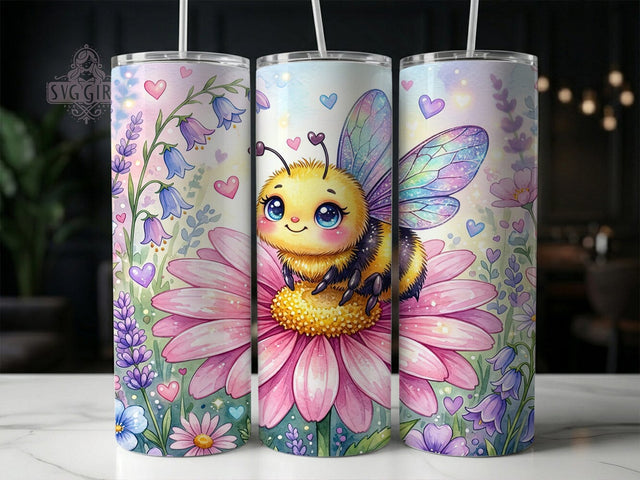 Kawaii Bee Daisy 20oz Tumbler, Kawaii Bee Daisy, 20oz Tumbler Wrap, Sublimation Design, Cute Insect Art, Digital Download, Tumbler PNG, Bee Daisy Wrap Sublimation SvggirlplusArt 