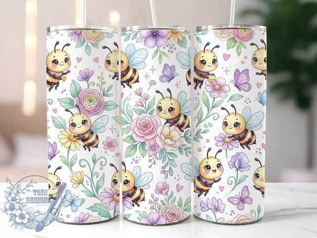 Kawaii Bee Floral 20oz Tumbler, Kawaii Bee, Bee Floral, Bee Tumbler, 20oz Tumbler, Floral Bee, Cute Bee, Tumbler Wrap Sublimation ToriDesigns 
