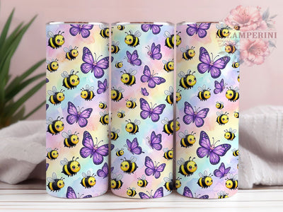 Kawaii Bees Butterflies 20oz Tumbler, Kawaii Bees Butterflies, 20oz Tumbler Wrap, Sublimation Design, Cute Bee PNG, Kawaii Tumbler Wrap, Butterfly Tumbler Design, Digital Download Sublimation Li Zamperini 