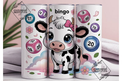 Kawaii Bingo Cow 20oz Tumbler Wrap Sublimation sassyprint 