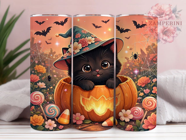 Kawaii Black Cat Pumpkin 20oz Tumbler, Kawaii Black Cat, Halloween Pumpkin, Cute Spooky, 20oz Tumbler Wrap, Sublimation Design, Fall Feline, Digital Download Sublimation Li Zamperini 