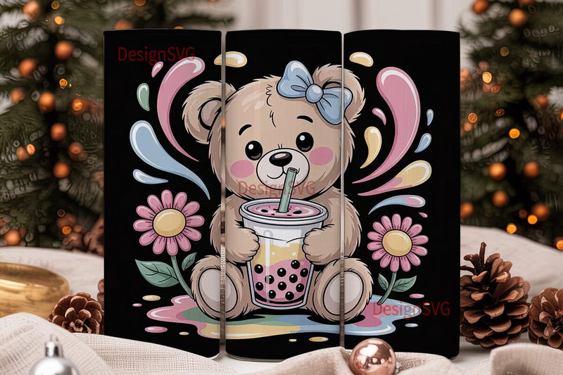Kawaii Boba Bear 20oz Tumbler Wrap Sublimation DesignSVG 