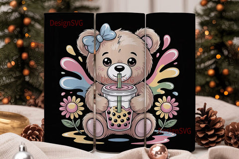 Kawaii Boba Bear 20oz Tumbler Wrap Sublimation DesignSVG 