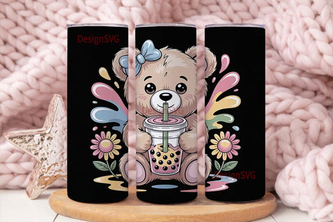 Kawaii Boba Bear 20oz Tumbler Wrap Sublimation DesignSVG 