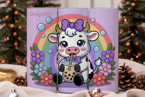 Kawaii Boba Cow 20oz Tumbler Wrap Sublimation DesignSVG 