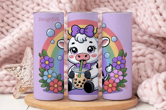 Kawaii Boba Cow 20oz Tumbler Wrap Sublimation DesignSVG 