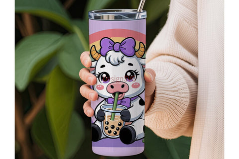 Kawaii Boba Cow 20oz Tumbler Wrap Sublimation DesignSVG 