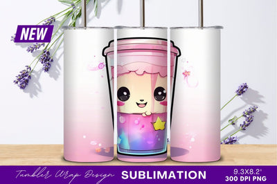 Kawaii boba tea character tumbler png Sublimation Regulrcrative 