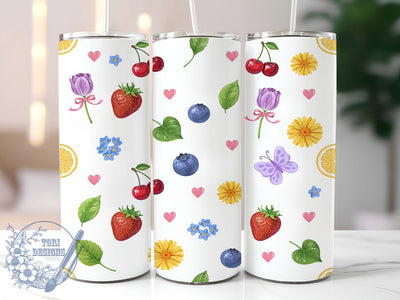Kawaii Botanical Fruit Charm 20oz Tumbler, Kawaii Fruit, Botanical Charm, Cute Theme, Sublimation Wrap, 20oz Tumbler, Pastel Aesthetic, Girly Design Sublimation ToriDesigns 