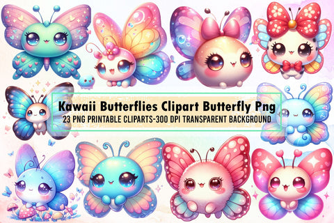 Kawaii Butterflies Clipart Butterfly Png Sublimation designartist 