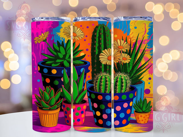 Kawaii Cactus Succulent Tumbler, Kawaii Plant Wrap, Colorful Museum Style Mug Design, Sublimation Wrap, Botanical Drinkware, Cute Plant Lover Gift, Vibrant Kawaii Cup Sublimation SvggirlplusArt 