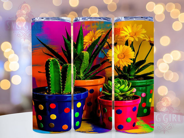 Kawaii Cactus Succulent Tumbler, Kawaii Plant Wrap, Colorful Museum Style Mug Design, Sublimation Wrap, Botanical Drinkware, Cute Plant Lover Gift, Vibrant Kawaii Cup Sublimation SvggirlplusArt 