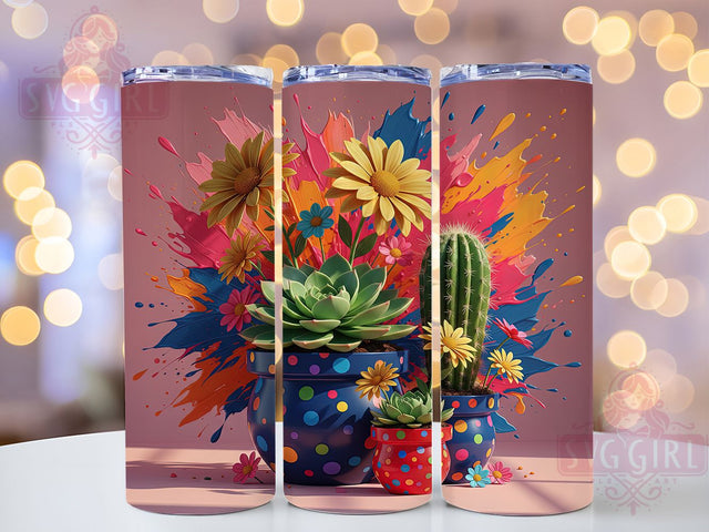 Kawaii Cactus Succulent Tumbler, Kawaii Plant Wrap, Colorful Museum Style Mug Design, Sublimation Wrap, Botanical Drinkware, Cute Plant Lover Gift, Vibrant Kawaii Cup Sublimation SvggirlplusArt 