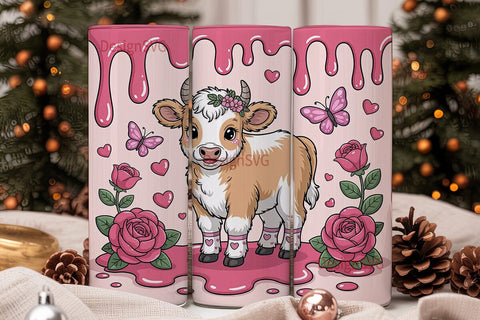 Kawaii Calf & Roses 20oz Tumbler Wrap Sublimation DesignSVG 