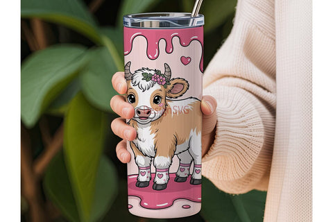 Kawaii Calf & Roses 20oz Tumbler Wrap Sublimation DesignSVG 