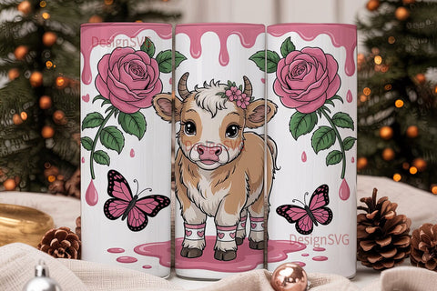 Kawaii Calf & Roses 20oz Tumbler Wrap Sublimation DesignSVG 