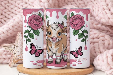Kawaii Calf & Roses 20oz Tumbler Wrap Sublimation DesignSVG 