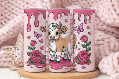 Kawaii Calf & Roses 20oz Tumbler Wrap Sublimation DesignSVG 