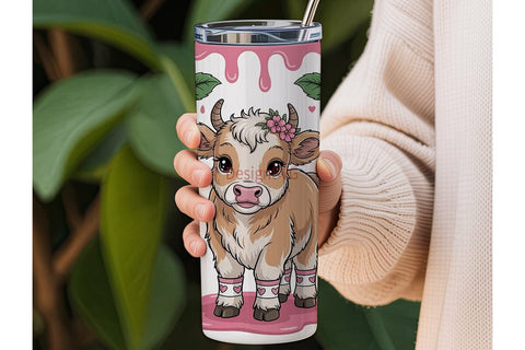 Kawaii Calf & Roses 20oz Tumbler Wrap Sublimation DesignSVG 