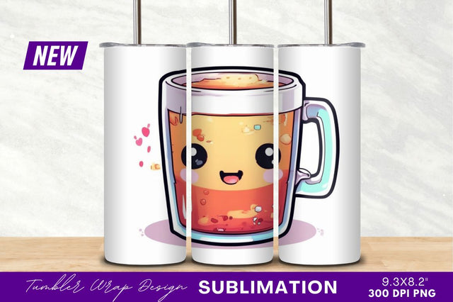 Kawaii cartoon beer mug tumbler png Sublimation Regulrcrative 