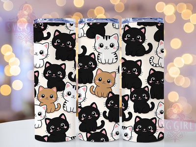 Kawaii Cat Grid 20oz Tumbler Wrap, Kawaii Cats, Cat Grid, Cute Style, Whimsical Charm, Playful Motif, Skinny Tumbler, Sublimation PNG Sublimation SvggirlplusArt 