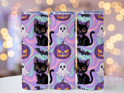 Kawaii Cat Pumpkin Halloween Tumbler, Halloween Pumpkin Cup, Cute Ghoul Wrap, 20Oz Sublimation Design, Iridescent Shimmer Drinkware, Spooky Cute Bat Tumbler, Pastel Halloween Cup Sublimation SvggirlplusArt 