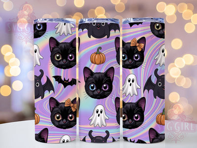 Kawaii Cat Pumpkin Halloween Tumbler, Halloween Pumpkin Cup, Cute Ghoul Wrap, 20Oz Sublimation Design, Iridescent Shimmer Drinkware, Spooky Cute Bat Tumbler, Pastel Halloween Cup Sublimation SvggirlplusArt 