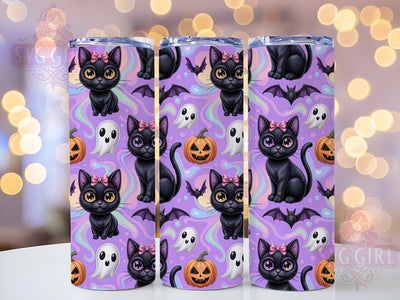 Kawaii Cat Pumpkin Halloween Tumbler, Halloween Pumpkin Cup, Cute Ghoul Wrap, 20Oz Sublimation Design, Iridescent Shimmer Drinkware, Spooky Cute Bat Tumbler, Pastel Halloween Cup Sublimation SvggirlplusArt 