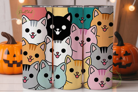 Kawaii Cats 20oz Tumbler Wrap Sublimation PixelChick 
