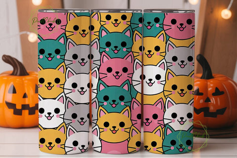 Kawaii Cats 20oz Tumbler Wrap Sublimation PixelChick 