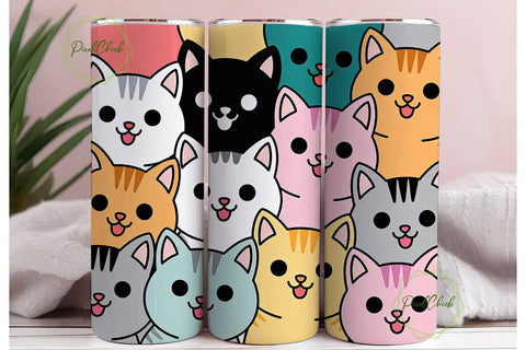 Kawaii Cats 20oz Tumbler Wrap Sublimation PixelChick 