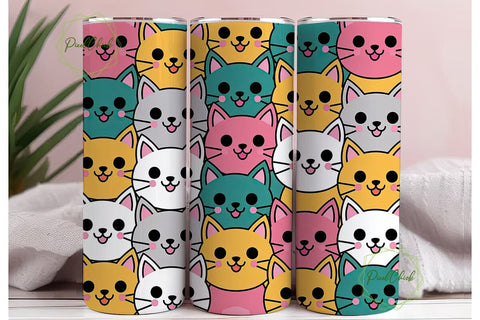 Kawaii Cats 20oz Tumbler Wrap Sublimation PixelChick 